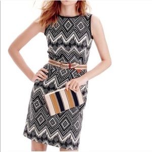 J. Crew Diamond Ikat Geo Jacquard Sheath Dress Black White Sleeveless Career 10